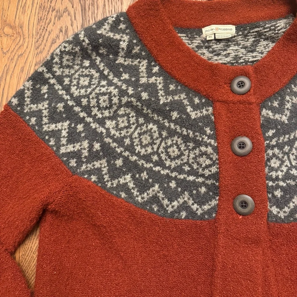 Royal Robbins Rust fairlisle Grandmacore Cardigan Sweater Chunky Cozy Cabincore - Picture 3 of 5